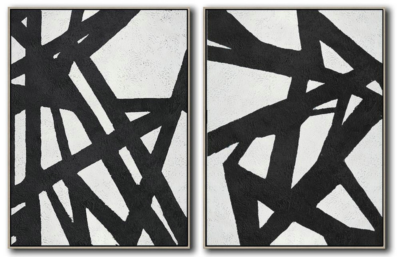 Set Of 2 Minimal Painting On Canvas,Hand-Painted Contemporary Art #O3W6